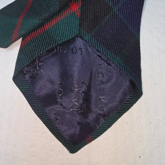 LOCHARRON OF SCOTLAND MENS REIVER ARMSTRONG TARTAN WOOL TIE GREEN RED NAVY EUC - Picture 5 of 5